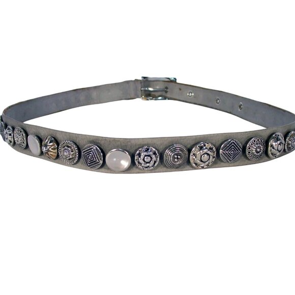 SAND CASTLE Vintage Silver Medallion/Concho/Button Belt Sz M/L (31"-37") - Picture 7 of 8